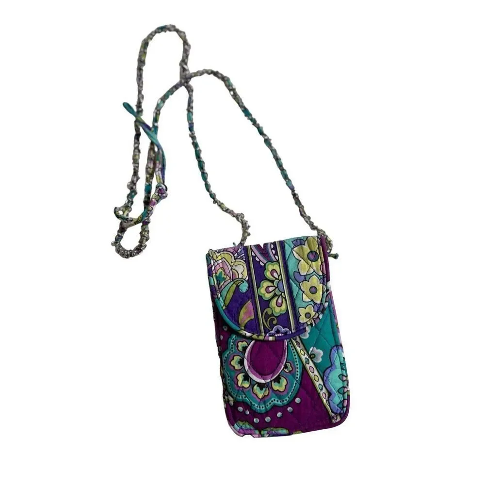 Vera Bradley Hipster Crossbody Phone Case Wallet Purple Floral Pattern